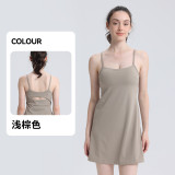 Summer dress with built-in chest pads, slimming A-line slip dress, complete set with leggings, short dress