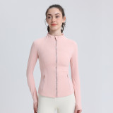 lu autumn and winter skin-friendly double-sided brushed elastic defi top sports slim-fit stand-up collar jacket yoga coat for women