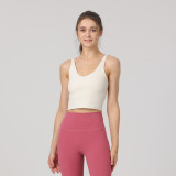 Navel-revealing top with chest pads, shockproof, can be worn as an outer layer or inner layer, beautiful back sports bra, yoga tank top, quick-drying for sports