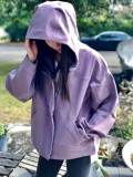 Spring and Autumn Lu Lu Fleece-Lined Hooded Waterproof Windbreaker Jacket for Women, Fully Sealed, Loose Fit, Soft Shell Outdoor Jacket