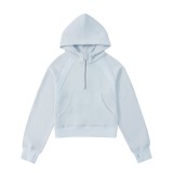 lu autumn and winter short pullover half-zip hooded fleece-lined thickened top scub sports sweatshirt thickened and warm