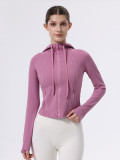 lu yoga jacket for women, new hooded short slim-fit sports top, gym training wear, quick-drying and breathable