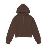 lu autumn and winter short pullover half-zip hooded fleece-lined thickened top scub sports sweatshirt thickened and warm