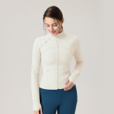 Lu ribbed short zip-up cardigan defin slim-fit sports jacket stand-up collar yoga coat for women casual versatile autumn