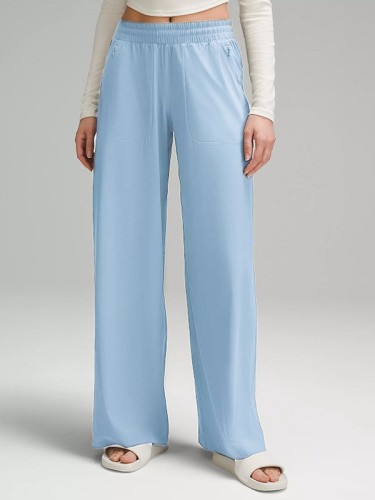 Summer lightweight loose-fitting floor-length casual woven women's swift trendy brand pocket zipper quick-dry long sports pants