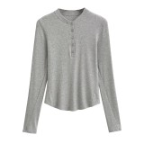 Ms. LU's ribbed base shirt is a slim-fit, figure-flattering knit top, Henry shirt, sports T-shirt, quick-dry yoga wear