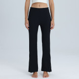 Slightly flared yoga pants for outdoor wear, high elasticity, butt-lifting, quick-dry, casual sports pants with zipper at the hem, ribbed yoga bell-bottom pants