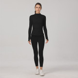 lu double-sided brushed women's defin top sports slim-fit stand-up collar zipper jacket yoga wear leggings set