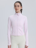 Short gold-zippered spring double-sided brushed Defin top, slim-fit, stretchy, quick-drying, stand-up collar jacket, yoga coat