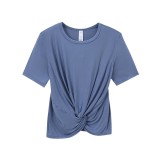 Short-sleeved, waist-cinching yoga top, tight-fitting women's outdoor Crescen round-neck sports T-shirt, breathable new model
