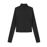Lu ribbed short zip-up cardigan defin slim-fit sports jacket stand-up collar yoga coat for women casual versatile autumn