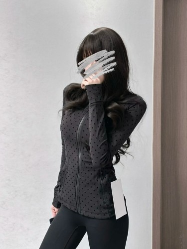 Spring and Autumn Polka Dot Flocked Stand Collar Women's Fitness Jacket and Leggings Sports Slim Fit Fashion Casual Yoga Outfit Set