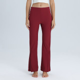 Slightly flared yoga pants for outdoor wear, high elasticity, butt-lifting, quick-dry, casual sports pants with zipper at the hem, ribbed yoga bell-bottom pants