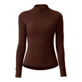 lu autumn and winter skin-friendly double-sided brushed elastic defi top sports slim-fit stand-up collar jacket yoga coat for women
