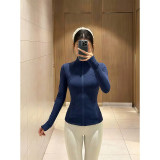 Spring/Summer 4.0 New Model Women's Quick-Dry Stretch Slim Fit Sports Jacket with Gold Zipper and Brushed Stand Collar for Yoga