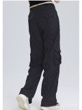 Autumn and winter fleece-lined thickened casual sports dance mid-waist drawstring multi-pocket cargo pants straight-leg trousers