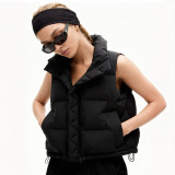 Winter white duck down puffer hooded short jacket for women, windproof, water-resistant, warm down vest