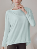 lu's same style spring-summer off-shoulder sports loose-fitting turtle-back long-sleeve yoga T-shirt