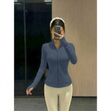 Spring/Summer 4.0 New Model Women's Quick-Dry Stretch Slim Fit Sports Jacket with Gold Zipper and Brushed Stand Collar for Yoga