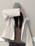Spring and Autumn Lu Lu Fleece-Lined Hooded Waterproof Windbreaker Jacket for Women, Fully Sealed, Loose Fit, Soft Shell Outdoor Jacket