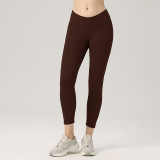 Lu brushed fabric, butt-lifting, quick-drying, elastic V-shaped waist, suitable for outdoor wear, sports yoga peach butt T-line tight leggings that make legs look longer