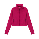 Summer lightweight sun protection jacket, outdoor stretch short breathable hooded sports jacket for women, yoga coat