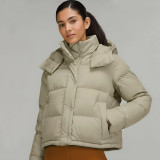 lu Winter Four-Grid White Duck Down Warm Yoga Jacket lu Detachable Hooded Short Sports Down Jacket for Women