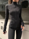 Polka Dot Flocked Stand Collar Yoga Top for Women, Fitness Tight Top, Slim Fit, Slimming, Casual Yoga Jacket