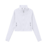 Summer lightweight sun protection jacket, outdoor stretch short breathable hooded sports jacket for women, yoga coat