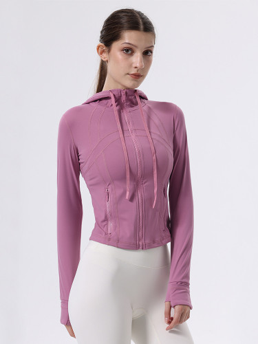 lu yoga jacket for women, new hooded short slim-fit sports top, gym training wear, quick-drying and breathable