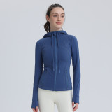 defin hooded spring-summer slim-fit yoga jacket for fitness, sports, outdoor running, body shaping, high elasticity, comfortable and quick-drying
