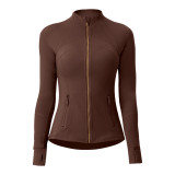 lu autumn and winter skin-friendly double-sided brushed elastic defi top sports slim-fit stand-up collar jacket yoga coat for women