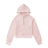lu autumn and winter short pullover half-zip hooded fleece-lined thickened top scub sports sweatshirt thickened and warm