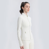 Spring and Autumn lu3.0 New Non-Mesh Defin Gold Zipper Yoga Jacket for Women, Sports Stand Collar Fleece-Lined Jacket