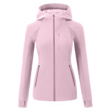 lu Autumn and Winter Cardigan CrossChil Waterproof Hooded Yoga Jacket Sports Jacket with Fleece for Women Softshell Jacket