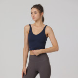 Navel-revealing top with chest pads, shockproof, can be worn as an outer layer or inner layer, beautiful back sports bra, yoga tank top, quick-drying for sports