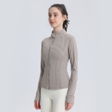 Spring and Autumn lu3.0 New Non-Mesh Defin Gold Zipper Yoga Jacket for Women, Sports Stand Collar Fleece-Lined Jacket