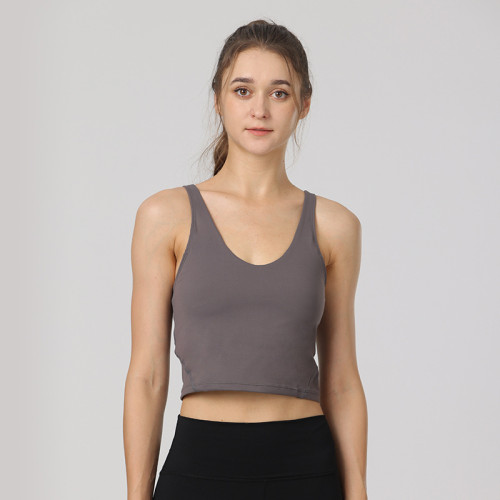 Navel-revealing top with chest pads, shockproof, can be worn as an outer layer or inner layer, beautiful back sports bra, yoga tank top, quick-drying for sports