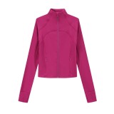 Lu ribbed short zip-up cardigan defin slim-fit sports jacket stand-up collar yoga coat for women casual versatile autumn