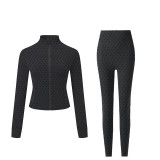 Polka Dot Flocked Stand Collar Yoga Top for Women, Fitness Tight Top, Slim Fit, Slimming, Casual Yoga Jacket