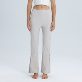 Slightly flared yoga pants for outdoor wear, high elasticity, butt-lifting, quick-dry, casual sports pants with zipper at the hem, ribbed yoga bell-bottom pants