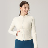 Short gold-zippered spring double-sided brushed Defin top, slim-fit, stretchy, quick-drying, stand-up collar jacket, yoga coat