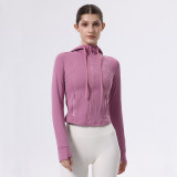 lu yoga jacket for women, new hooded short slim-fit sports top, gym training wear, quick-drying and breathable