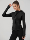 defin hooded spring-summer slim-fit yoga jacket for fitness, sports, outdoor running, body shaping, high elasticity, comfortable and quick-drying