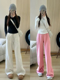 luscub autumn and winter elastic drawstring fleece-lined wide-leg straight sports casual sweatpants outdoor women's trendy loose pants