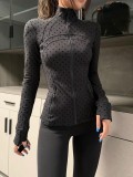 Polka Dot Flocked Stand Collar Yoga Top for Women, Fitness Tight Top, Slim Fit, Slimming, Casual Yoga Jacket