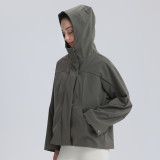 New autumn and winter loose-fitting fleece-lined warm waterproof windproof drawstring softshell jacket for women