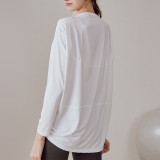 lu's same style spring-summer off-shoulder sports loose-fitting turtle-back long-sleeve yoga T-shirt
