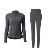 lu Long Stand Collar Yoga Set Defin Women's Sports Brushed Top Elastic Quick-Dry Tight Pants Yoga Outfit Set