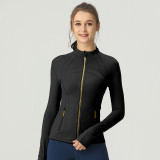 lu autumn and winter skin-friendly double-sided brushed elastic defi top sports slim-fit stand-up collar jacket yoga coat for women